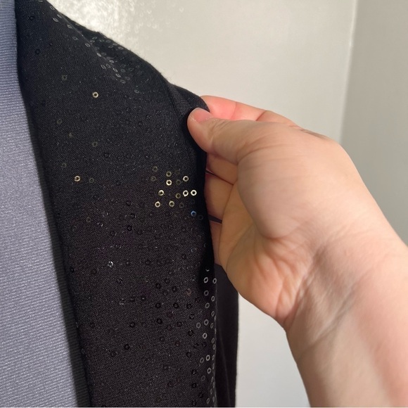 DKNY Sequin Collar Open Front Cardigan Black - Picture 5 of 14